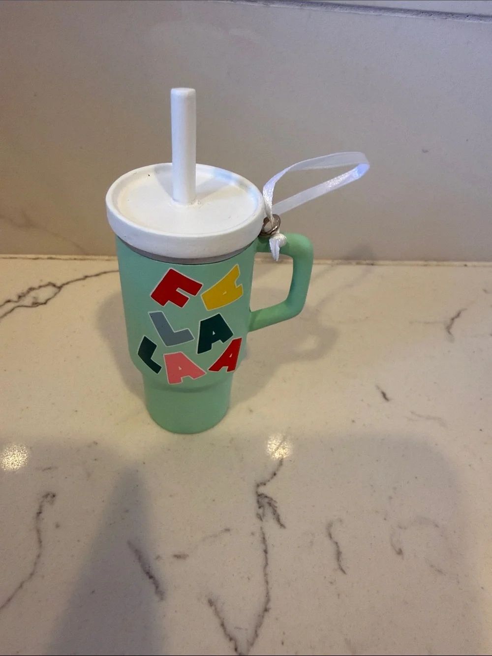 Mint Green Novelty Tumbler with Straw and Handle